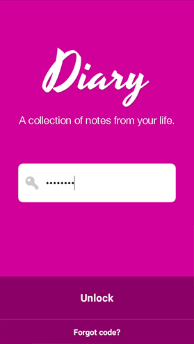 Perlindungan Diary. Diperlukan kata sandi untuk akses.